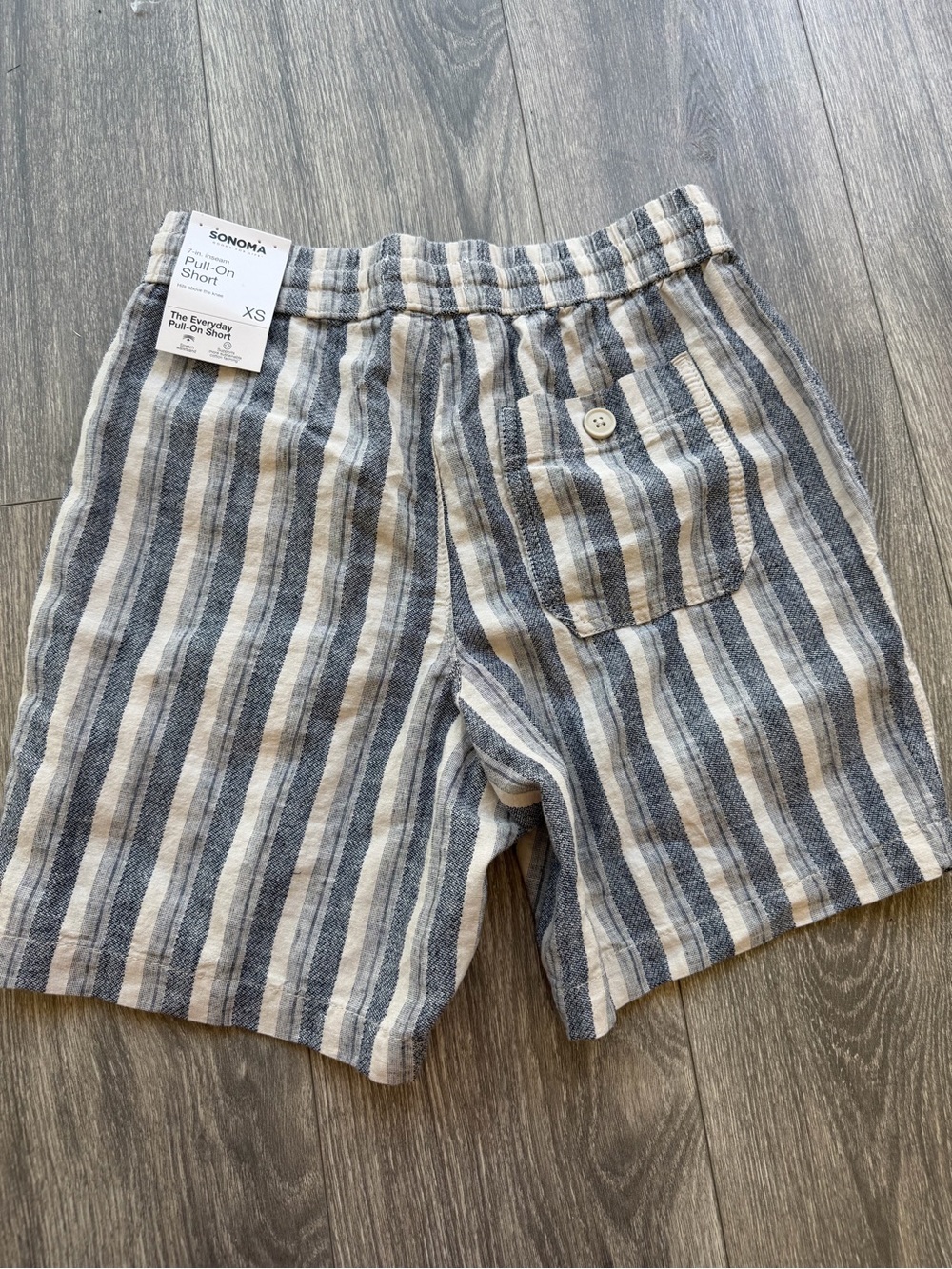 Men's Blue and White Striped Swim Trunks with Drawstring - Picture 5 of 5